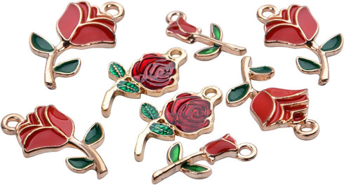 Aylifu 30pcs Enamel Rose Flower Charm Pendant for DIY Jewellery Necklace Bracelet Earring Crafts, 3 Styles...