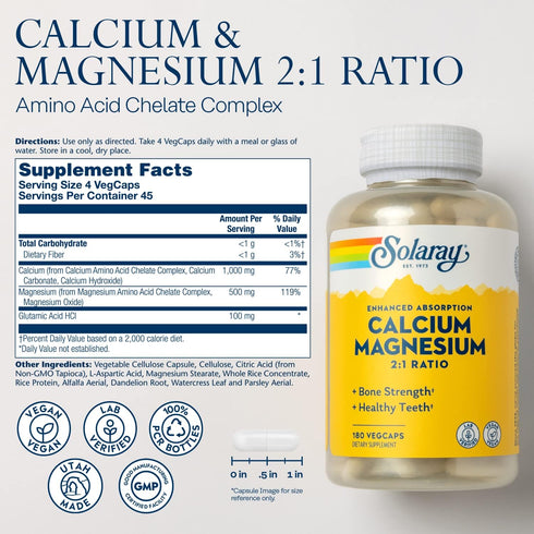Solaray Calcium and Magnesium AAC Capsules, 180 Count (Packaging may vary)...
