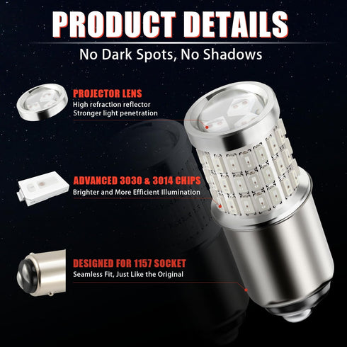 iBrightstar 1157 LED Bulb Red, BAY15D 2057 2357 7528 LED Brake Light Bulbs Super Bright for Rear Brake Lights and Tail Lights, 2 Pack...