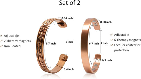 Copper Bracelets- for Men and Women| Set of 2 with Gift Box| Gift for Women & Men| Handmade 100% Copper (Plain and Inlay)...