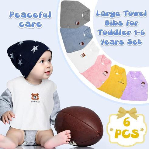 6 Pcs 20 x 16 Inch Baby Bibs with Snaps Unisex Toddler Bibs for Feeding Water Absorbent Bibs Adjustable Toddler Soft Bib for Baby Toddler Drooling...