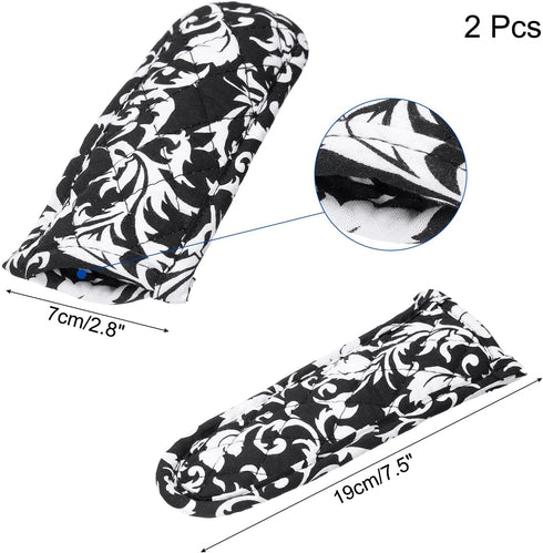 uxcell 2Pcs Pan Handle Sleeve, Pot Handle Covers Heat Resistant Iron Skillet Handle Covers for Kitchen Baking Cooking Supplies, Black Flower Patte...