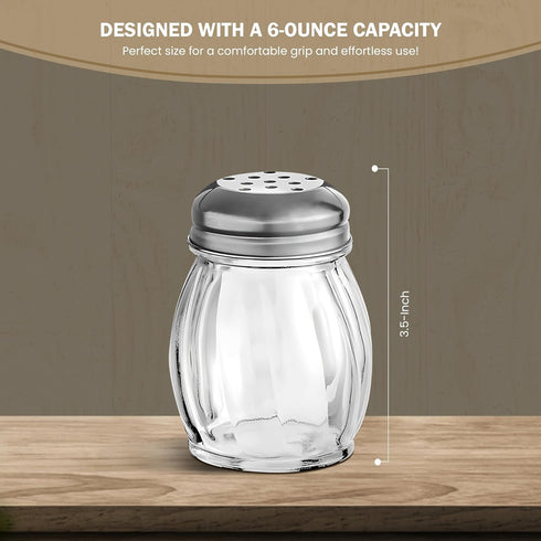 OCS Parts 3.5-Inch Glass Shaker with Chrome Plated Perforated Lid | Grated Cheese, Chili and Red Pepper Shaker for Home and Commercial Use...