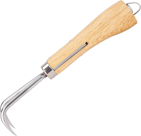 Nisaku NJP956 Nekaki Nihondume Handheld Double Claw Cultivator, Japanese Stainless Steel Tine Length 1.5-Inch, 5.5-Inch Polished Wood Handle...
