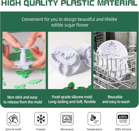 KALAIEN 3pcs Holly Leaf Plunger Cutter Fondant Baking Tools Cake Cookie Sugarcraft Decorating Mould...