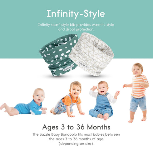 Bazzle Baby BandObib Infiinity Scarf Drool bib for Baby & Toddler with snap closure & double layer to keep drool off clothes...