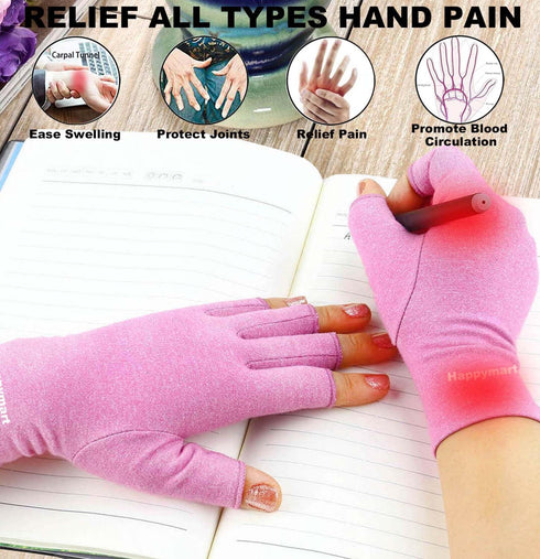 2 Pairs Arthritis Gloves, Hand Compression Gloves for Rheumatoid, Pain Relief, Carpal Tunnel, Swelling, Joint Support, Driving Fingerless Gloves f...