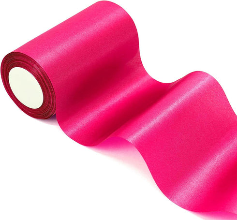 6 inch x 24 Yards Long Hot Pink Satin Ribbon, Wide Solid Fabric Ribbons Roll for Wedding Birthday Party Decoration, Baby Shower, Gift Wrapping, Ma...