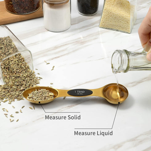 Magnetic Measuring Spoons Set, Stainless Steel, Dual Sided, Stackable, Dual Sided for Measuring Dry and Liquid Ingredients, Fits in Spice Jars, Se...