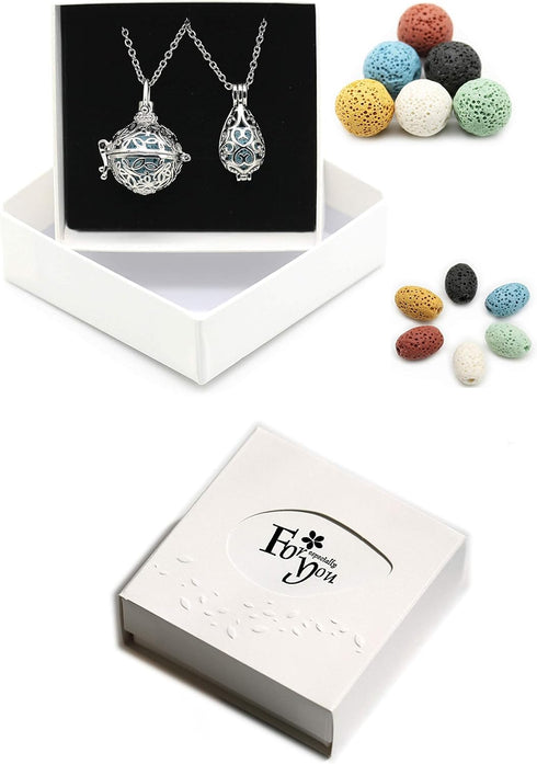 HEDQFM 2 PCS Essential Oil Diffuser Necklace with a Gift Box,Hollow Ball and Teardrop Aromatherapy Pendant Locket Necklace with Adjustable Chain a...