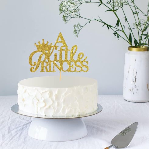 A Little Princess with Crown Cake Topper Gold Glitter Baby Birthday Party - Baby Shower, Gender Reveal Party Decoration...