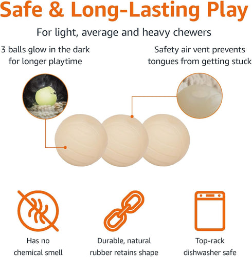 Amazon Basics Glow Toy Dog Balls, 2.5-Inch, 3-Pack, Beige...