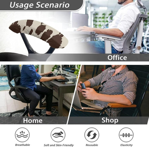 Brown Cow Print Rotating Chair Arm Cover Stain Resistant Durable Armrest Slipcover Pads Office Computer Gaming Desk Rotating Chair Elastic Armrest...