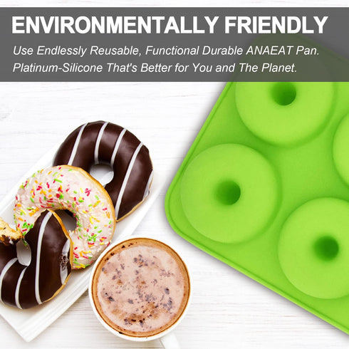 Anaeat 2 Pack Donut Pan Silicone Baking Mold, Just Pop Out! Non-Stick Doughnuts Baking Pans BPA Free for 6 Full-Size Donuts, Muffins, Cake Biscuit...