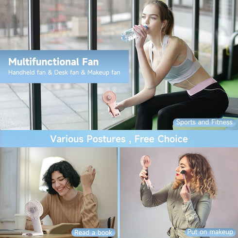 Mini Handheld Fan,4 Speed Adjustable Portable Battery Operated Fans,USB Rechargeable Desk Fan with Mirror,Max 20 Hrs Hand Fan For Travel Office Ou...