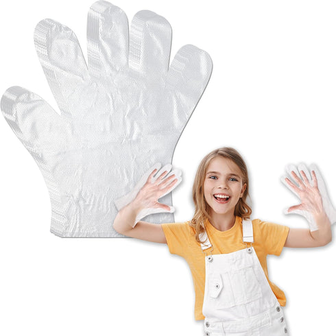 Kids Disposable Gloves - 100pcs Small Plastic Gloves PE Clear Durable Work Gloves for Cleaning Cooking Garden Craft, for 3-12 Years...