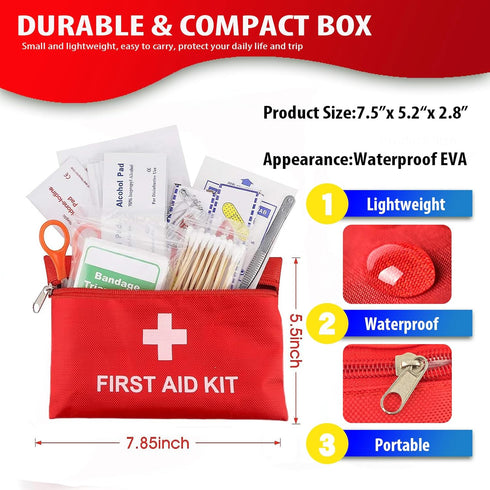 First Aid Kit - 92 Piece Mini Emergency Kits for Car, Basic Outdoor Essentials Survival Trauma Kit Bag, Small Travel Medicine Kit for Home, Sports...