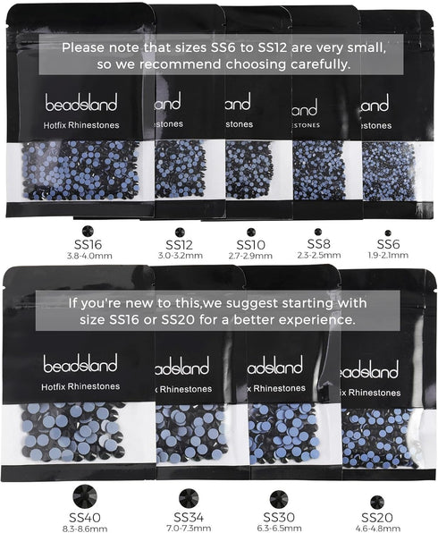 Beadsland Hotfix Rhinestones, 2880pcs Flatback Crystal Rhinestones for Crafts Clothes DIY Decoration, Black, SS10, 2.7-2.9mm...