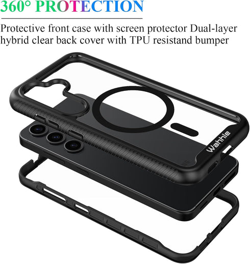 wahhle Samsung Galaxy S24 Case, Magnetic Wireless Charging Built in Screen Protector Full Body Shockproof Slim Fit Bumper Protective Phone Cover f...