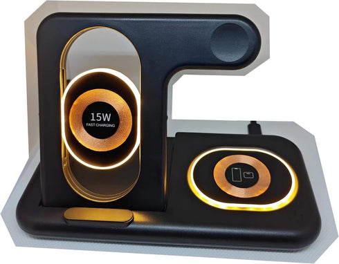 Wireless Charger, 3-1 Fast Charging Station, Double Night Light, Foldable 15W Phone and Watch Charger Station for iPhone 15, 14, 13, 12 Series, Pi...