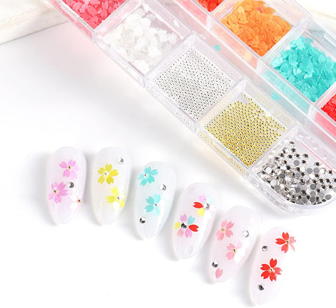 Flower Petals Glitter Nail Art Sequins, Mixed Floral Nail Flakes Beads Rhinestone Nail Art Design, 3D Flowers Acrylic Nails Supplies for Women Gir...
