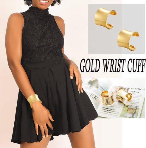 2 Pcs Cuff Bangle Bracelet - Armband Cuff Bangle Bracelet Set Open Wide Wire Bracelets Gold Wrist Cuff Wrap Bracelet Adjustable Gold Sliver Plated...