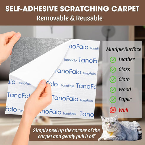 Cat Scratching Mat, 40"x16" Self-Adhesive Carpet Mat Trimmable Replacement for Cat Tree, Cat Wall Shelves, Cat Scratching Post, DIY Couch Furnitur...