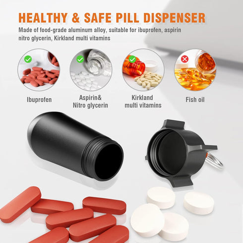 2 Packs Pill Keychain, Pill Case, Waterproof Pill Holder, Portable Pill Container, Aluminum Alloy, Single Chamber, Small Pocket Pill Box for Purse...
