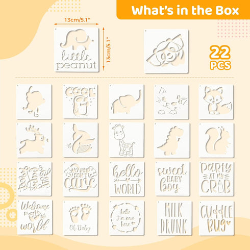 Varku 22 PCS Baby Shower Stencils PET for Onesie, Infant One-piece Deorative Kit Lovely Cartoon, Boy Girl Baby Shirt Fabric Stencils for Clothes, ...