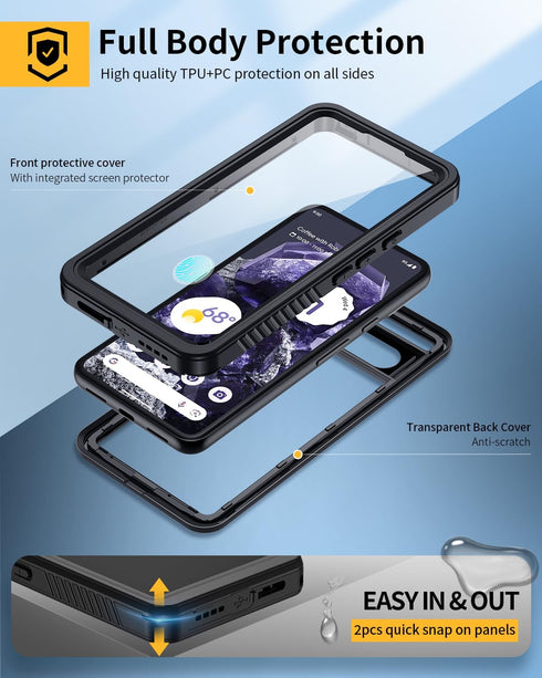 Lanhiem Pixel 8 Case, IP68 Waterproof Dustproof Case with Built-in Screen Protector, Rugged Full Body Shockproof Protective Clear Cover for Google...