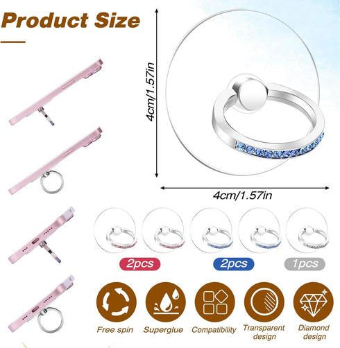 5 Pcs Phone Ring Holder Grip Diamond Cell Phone Ring Holder Stand Transparent Phone Rings Holder Grip 360°Rotation Finger Ring Stand Compatible wi...