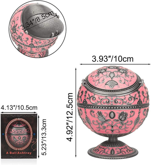 Windproof Ashtray with Lid for Cigarettes Metal Portable Cigar Ashtray Odor Eliminator for Indoor outdoor Hand Stamped Rose Pattern with Sparkle F...