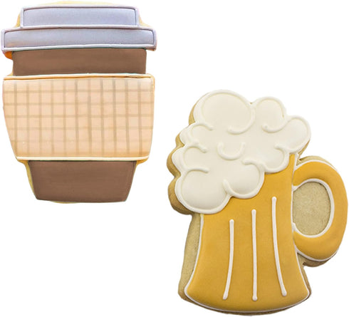 Drinks Cookie Cutters 2-Pc. Set Made in the USA by Ann Clark, Latte Cup, Beer Stein...