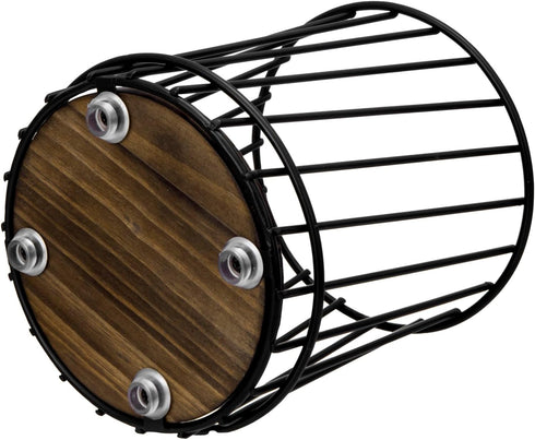 MyGift Modern Wire Utensil Holder, Decorative Matte Black Metal Kitchen Utensils Crock with Rustic Burnt Solid Wood Base, Countertop Round Basket ...