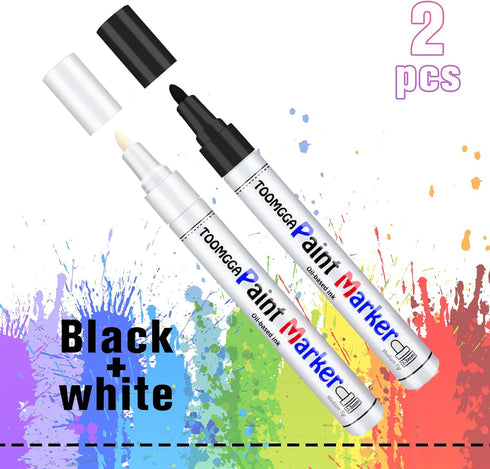 White and Black Permanent Markers Paint Pens-2 Pack Oil Based Paint Markers, Medium Tip, Quick Drying Paint Pens for Wood, Metal, Rock Painting, M...