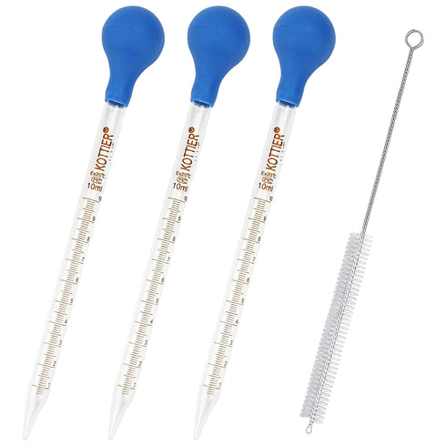 3Pcs Glass Pipettes Dropper, 10ml Graduated Liquid Dropper with Rubber Bulb and Cleaning Brush, Transfer Pipettes for Essential Oil...
