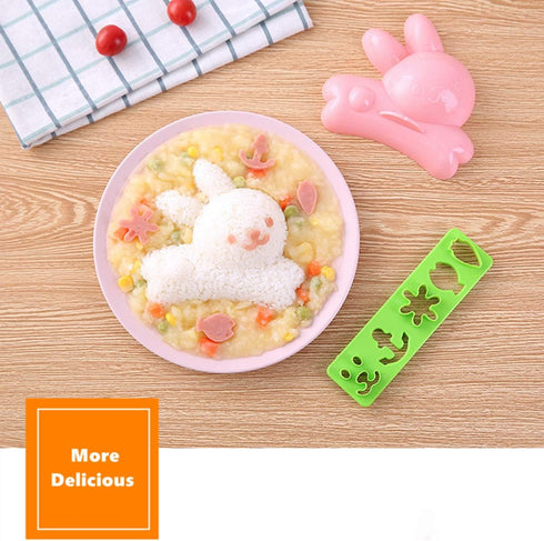 4 Set Rice Mold Cartoon Dolphin Rabbit Sun Sushi Bento Maker Mould Seaweed Nori Cutter Bento Accessories DIY Kitchen Tools for Baby Kids Meal...