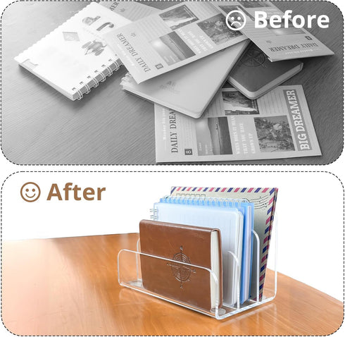 Mail Organizer Countertop, 3 Section Clear Acrylic Small File Holders Letter Organizer for Desk, Modern Filing Accessories for Document, Office, H...