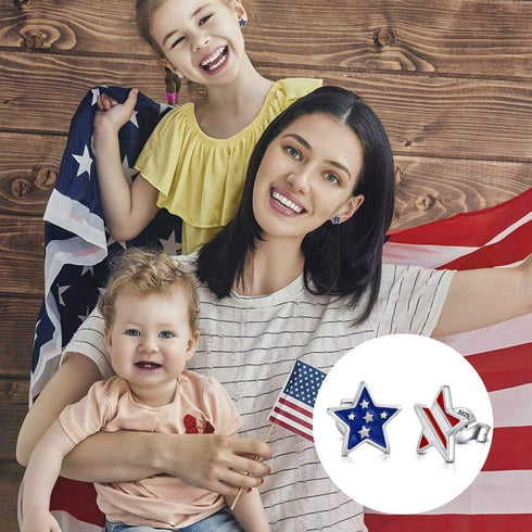 Silver USA American Flag Earrings - S925 Patriotic Stud Earrings Fourth of July Independence Day Jewelry Gifts for Women(Star1)...