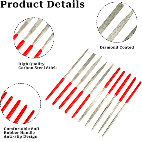 10Pcs Diamond Needle File Set, Model Files Mini Metal File Diamond File Set, Metal File Set Hand Tools, Miniature and Model Files, Small File Jewe...