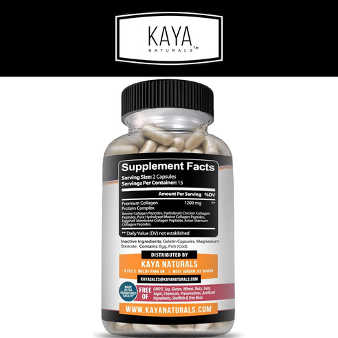 Kaya Naturals Multi Collagen Peptides Complex Powder for Women and Man, Vital for Hair, Skin, Nails, and Anti-Aging, Types I, II, III, V & X Colla...