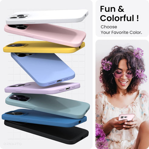 ORNARTO Compatible with iPhone 14 Pro Max Case 6.7, Slim Liquid Silicone 3 Layers Full Covered Soft Gel Rubber Phone Case Protective Cover with Mi...