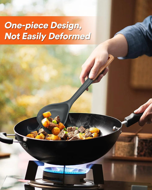 Nonstick Silicone Spatula, Non Scratch Flexible Edge for Pans, Slip Resistant comfortable Wooden Handle, Heat Resistant BPA-Free Kitchen Spatulas ...