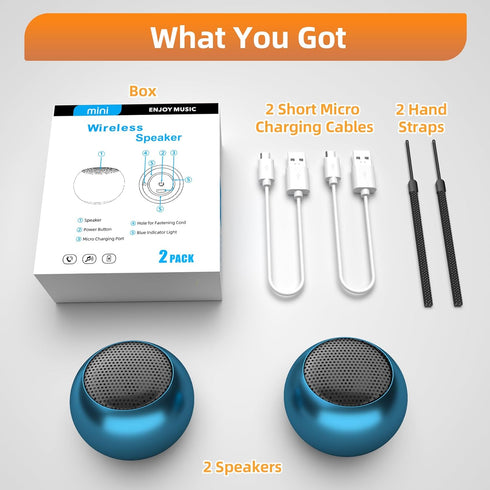 2Pack Portable Mini Speaker, Bluetooth Tiny Speaker,Wireless Micro Speaker for Phone/PC/Tablet, Rechargeable Battery, Built-in Microphone, Cute Mi...