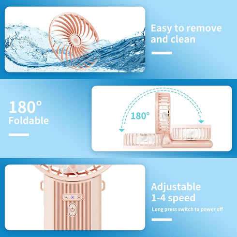 Mini Handheld Fan 1 Pack, Portable Fan 4 Speeds, Cooling Personal Hand Held Fans USB Rechargeable Battery Operated, 180° Foldable Travel Small Fan...