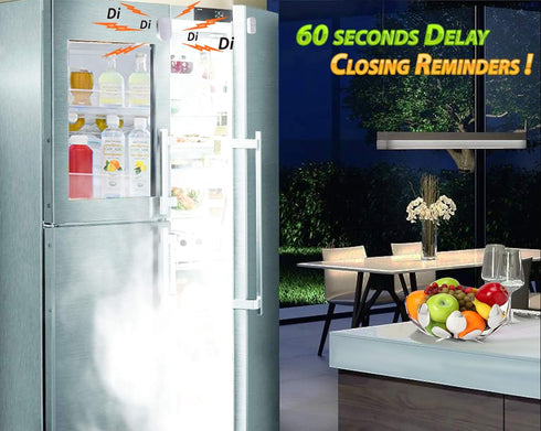 FRIDGGI - Freezer Door Alarm with 60 Second Delay, 2, 3, and 4 Minute Reminders, Refrigerator and Fridge Door Alarm or Chime, Low/Loud 80 to 110 dB (White)