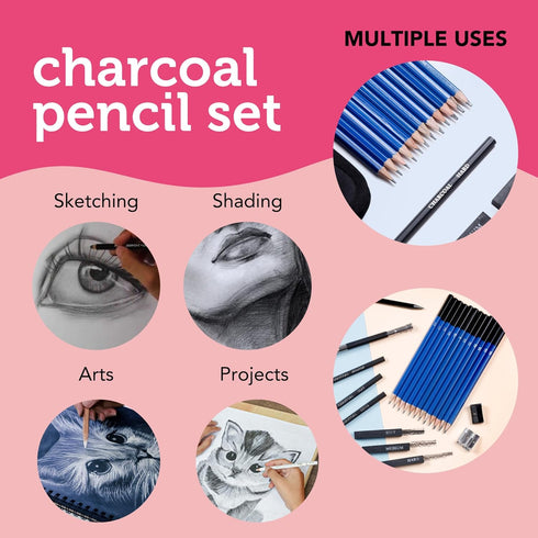 Incraftables Drawing Pencils for Sketching & Shading. Art Sketch Pencils Set for Adults & kids. Drawing Supplies Sketch Kit with 21 Graphite & Cha...