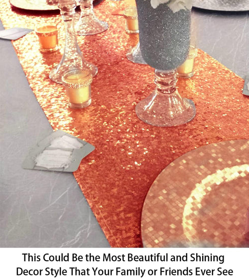 ShiDianYi Sequin Table Runner Orange Bridal Shower Decorations Table Decor Glitter Table Cover Table Runners 14x108 Inches ~0225S (1, Orange)...