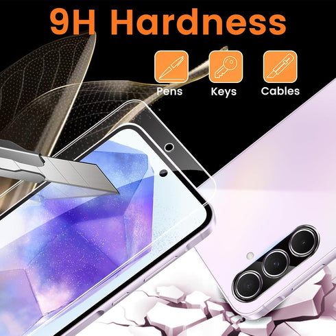 4+4 Pack Samsung Galaxy A55 5G Screen Protector, 4 Pack Tempered Glass Screen Protector with 4 Pack Camera Lens Protector, 9H Hardness Anti-Finger...