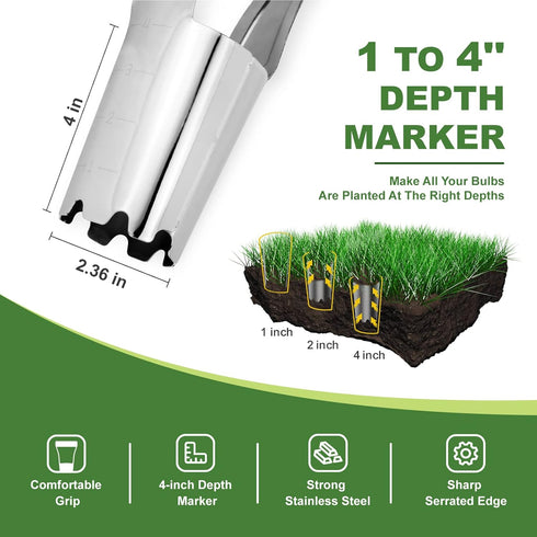 Bulb Planter Tool, 4 Inches Depth Mark Hand Bulb Planter, Non-Bending Stainless Steel Bulb Planter Digger, Garden Bulb Transplanter with Comfortab...